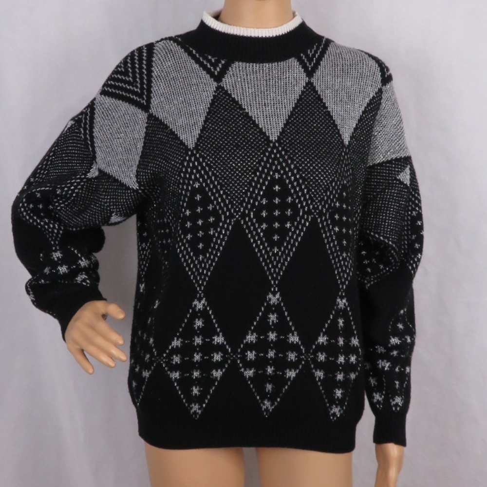 Vintage Sweater 80s 90s Black Harley Glitter Knit Cute Women Goth Emo Alt Core